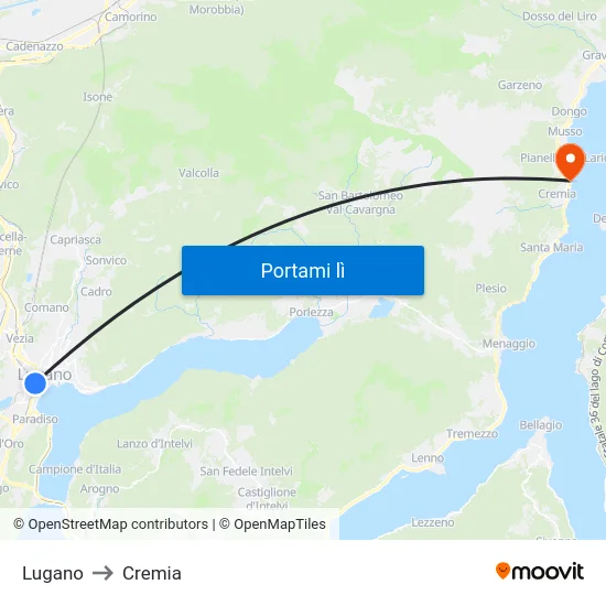 Lugano to Cremia map