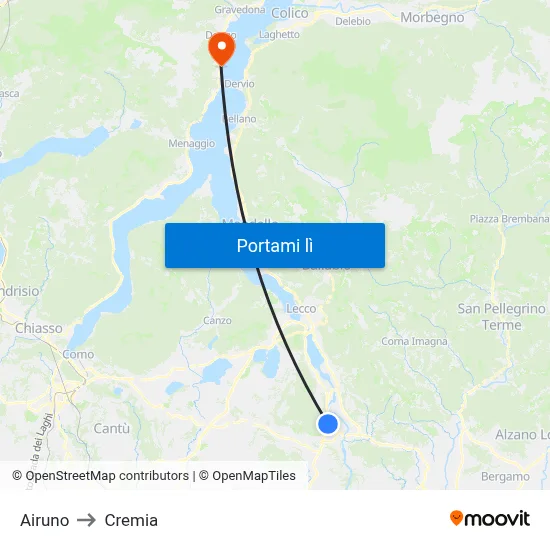 Airuno to Cremia map