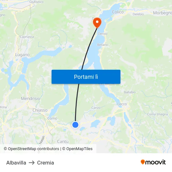 Albavilla to Cremia map