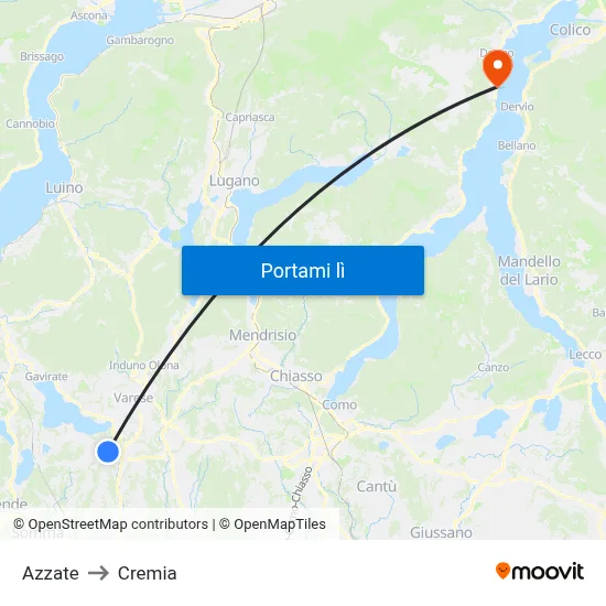 Azzate to Cremia map