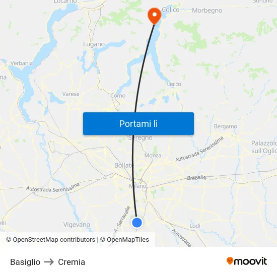 Basiglio to Cremia map