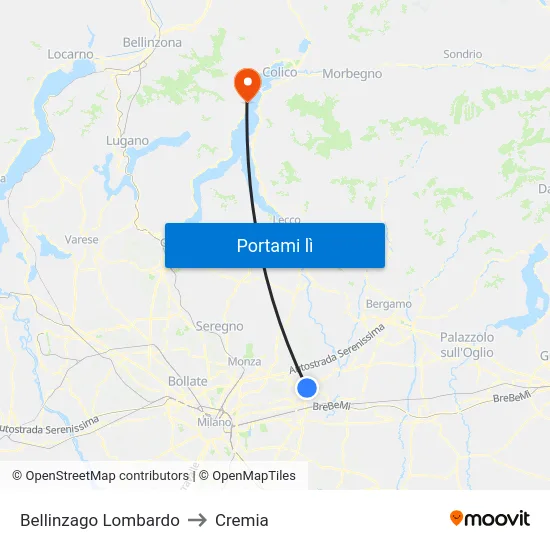 Bellinzago Lombardo to Cremia map