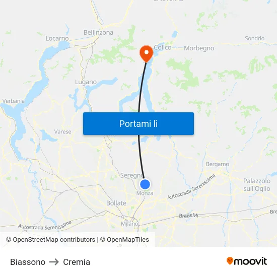 Biassono to Cremia map