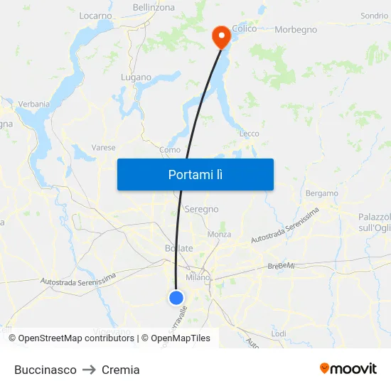 Buccinasco to Cremia map