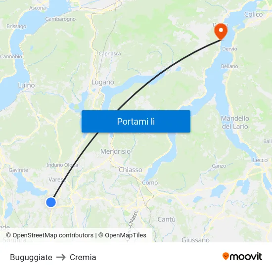 Buguggiate to Cremia map