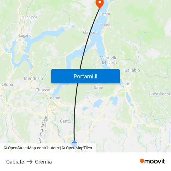 Cabiate to Cremia map