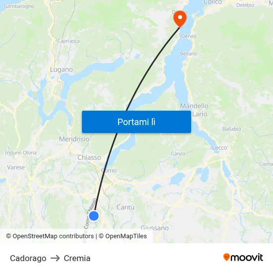 Cadorago to Cremia map