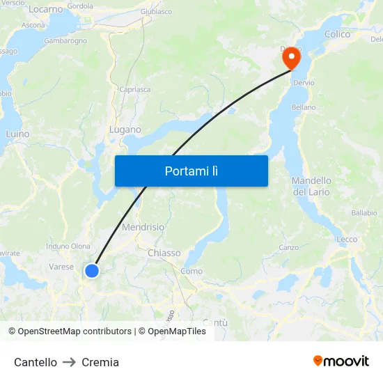 Cantello to Cremia map