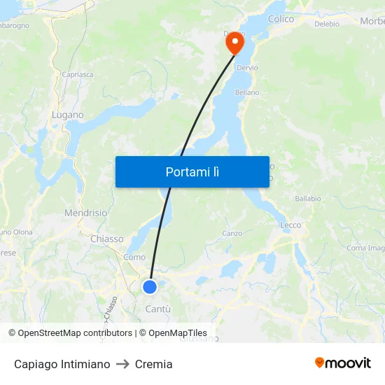 Capiago Intimiano to Cremia map