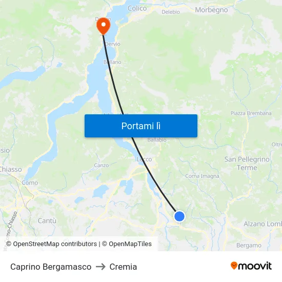 Caprino Bergamasco to Cremia map
