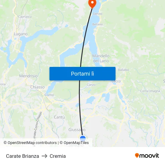 Carate Brianza to Cremia map