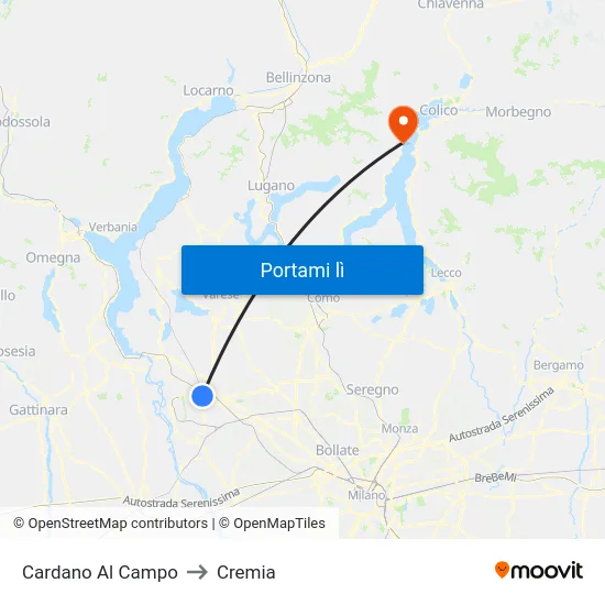 Cardano Al Campo to Cremia map