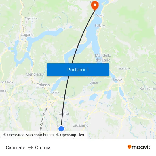 Carimate to Cremia map