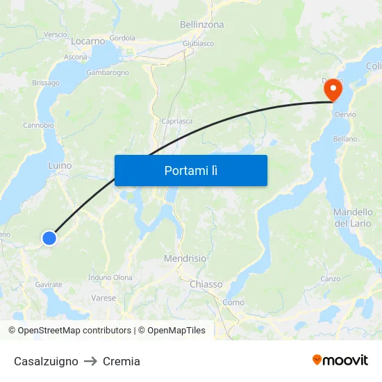 Casalzuigno to Cremia map
