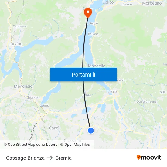 Cassago Brianza to Cremia map