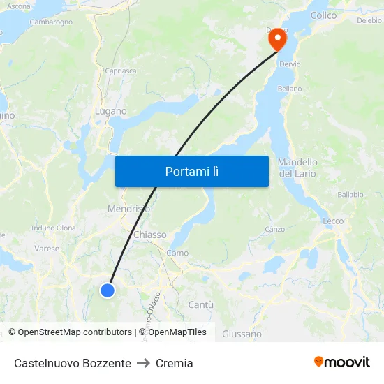 Castelnuovo Bozzente to Cremia map