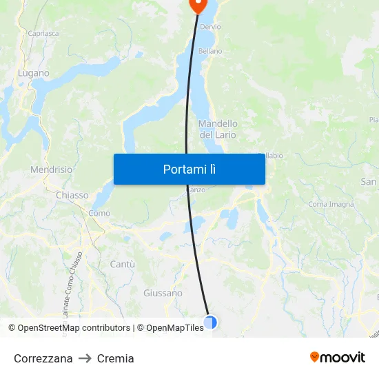 Correzzana to Cremia map