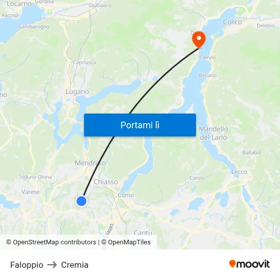 Faloppio to Cremia map