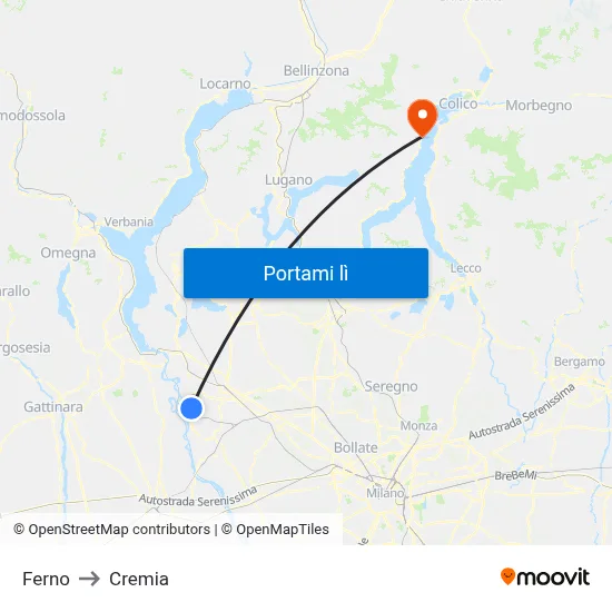 Ferno to Cremia map
