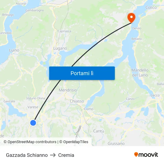 Gazzada Schianno to Cremia map