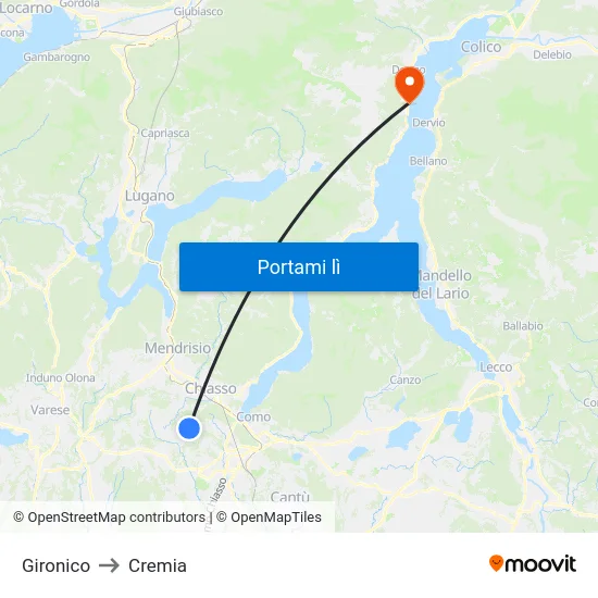 Gironico to Cremia map