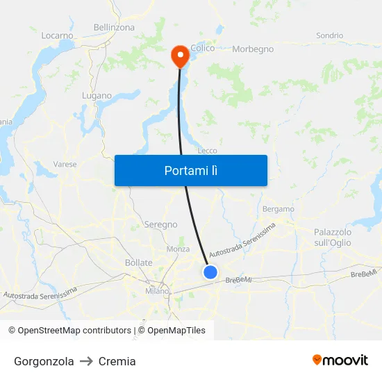 Gorgonzola to Cremia map