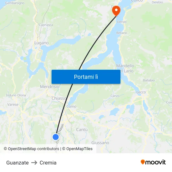 Guanzate to Cremia map