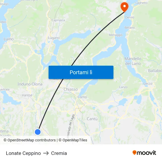 Lonate Ceppino to Cremia map