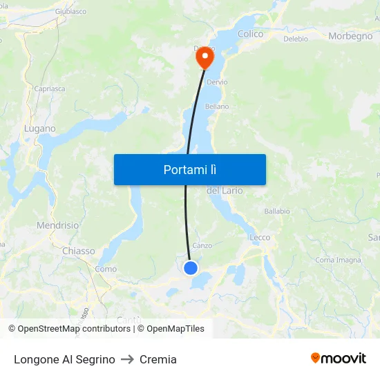 Longone Al Segrino to Cremia map