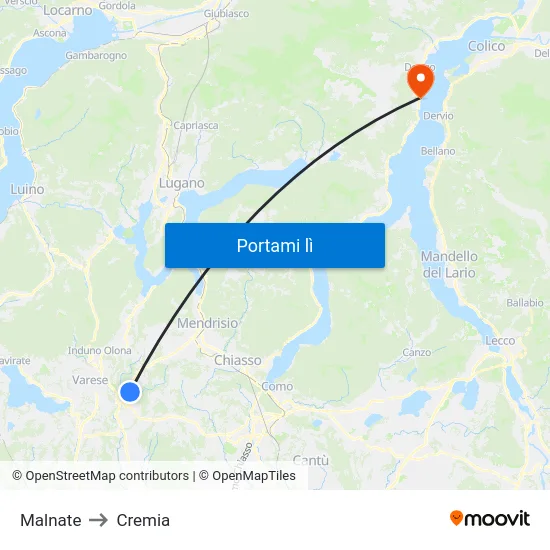 Malnate to Cremia map