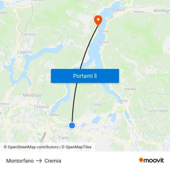 Montorfano to Cremia map