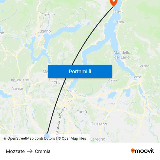 Mozzate to Cremia map