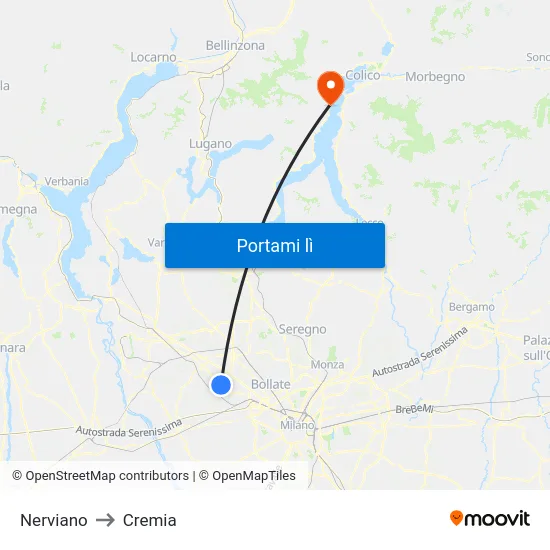 Nerviano to Cremia map