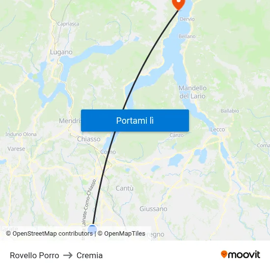 Rovello Porro to Cremia map