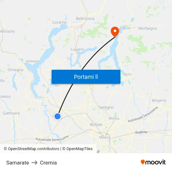 Samarate to Cremia map