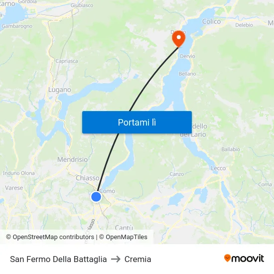 San Fermo Della Battaglia to Cremia map