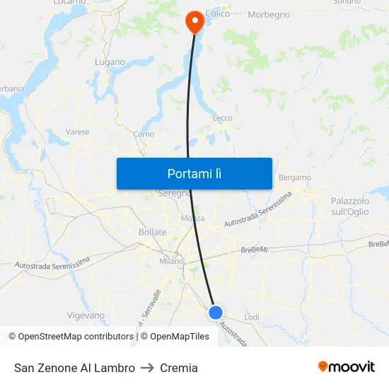 San Zenone Al Lambro to Cremia map