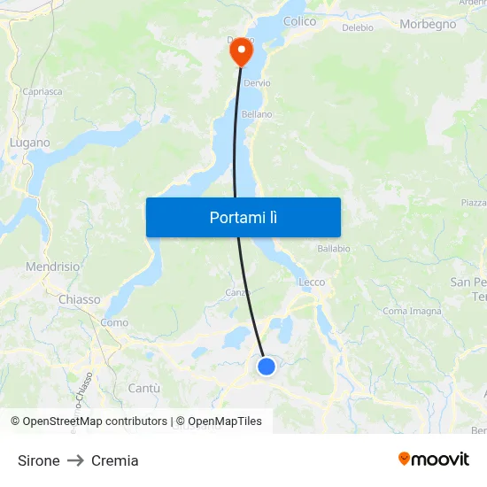 Sirone to Cremia map