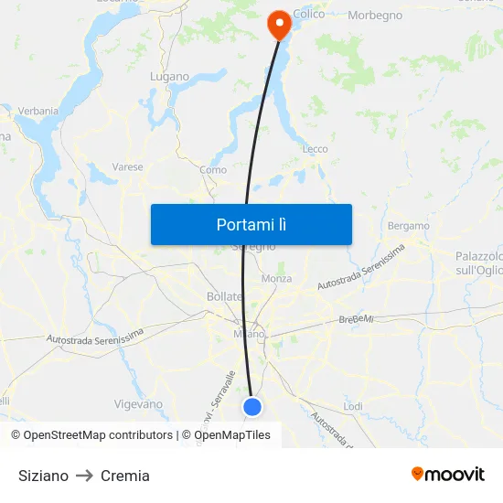 Siziano to Cremia map