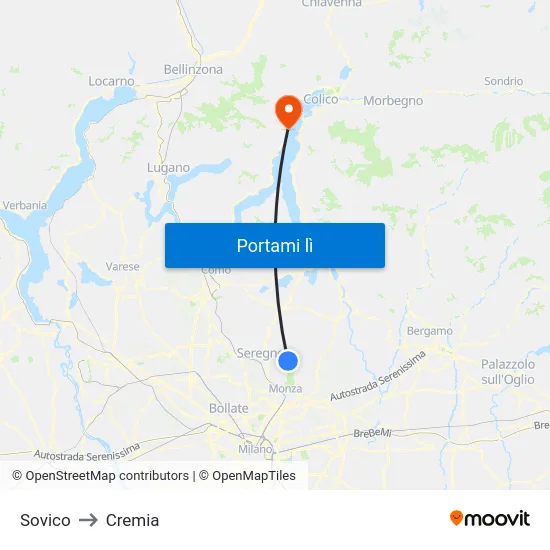Sovico to Cremia map