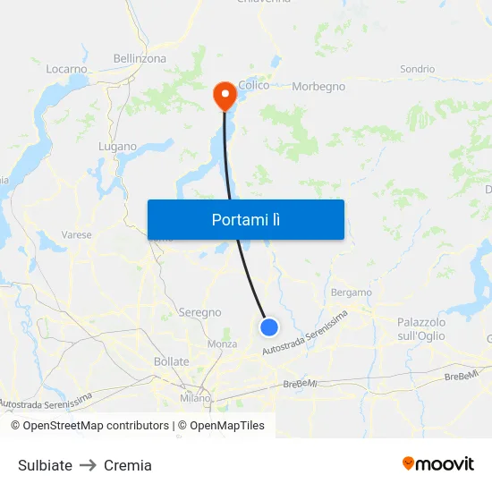 Sulbiate to Cremia map