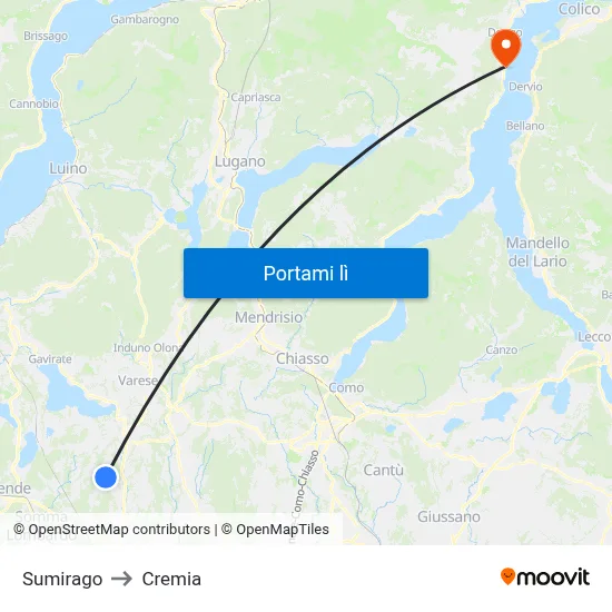 Sumirago to Cremia map