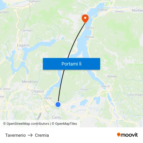 Tavernerio to Cremia map