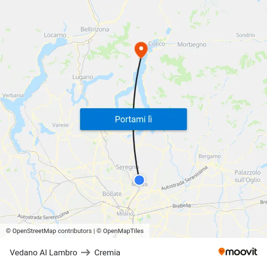 Vedano Al Lambro to Cremia map