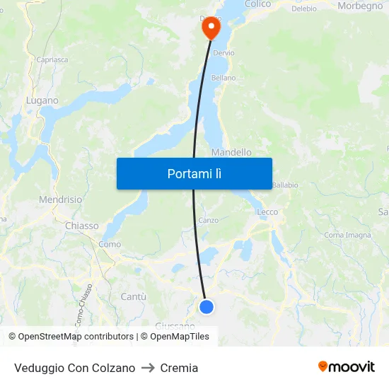 Veduggio Con Colzano to Cremia map