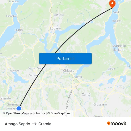Arsago Seprio to Cremia map