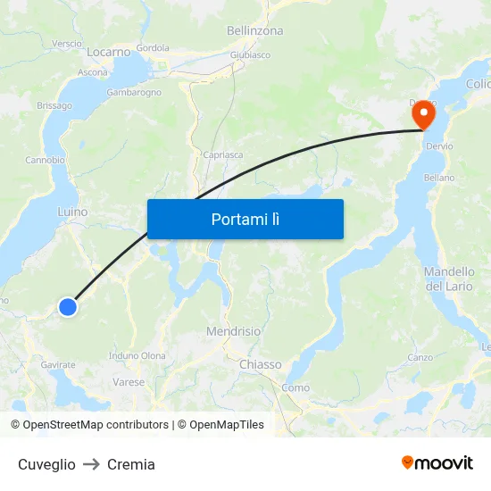 Cuveglio to Cremia map