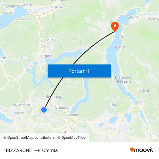 BIZZARONE to Cremia map