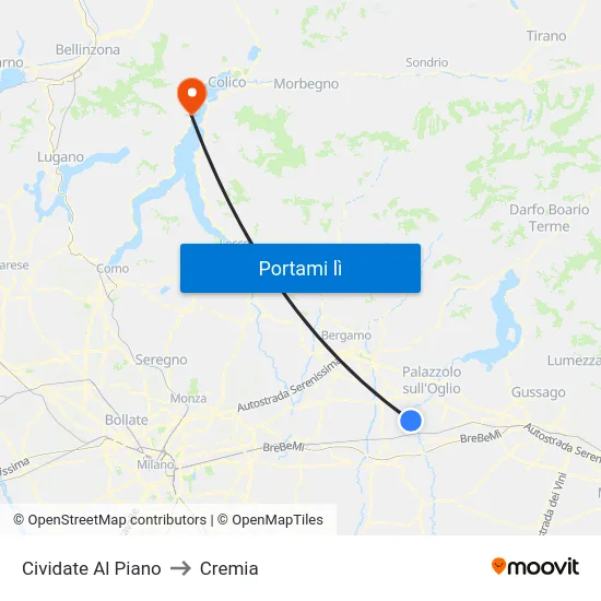 Cividate Al Piano to Cremia map