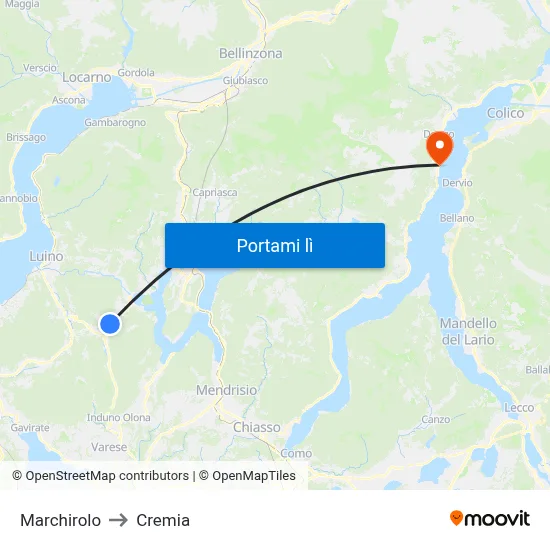 Marchirolo to Cremia map